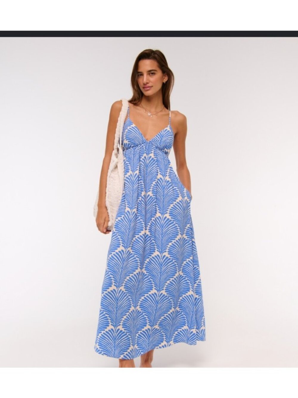 Abercrombie and Fitch Bra Free Open Back Babydoll Maxi Dress Sz L Coastal